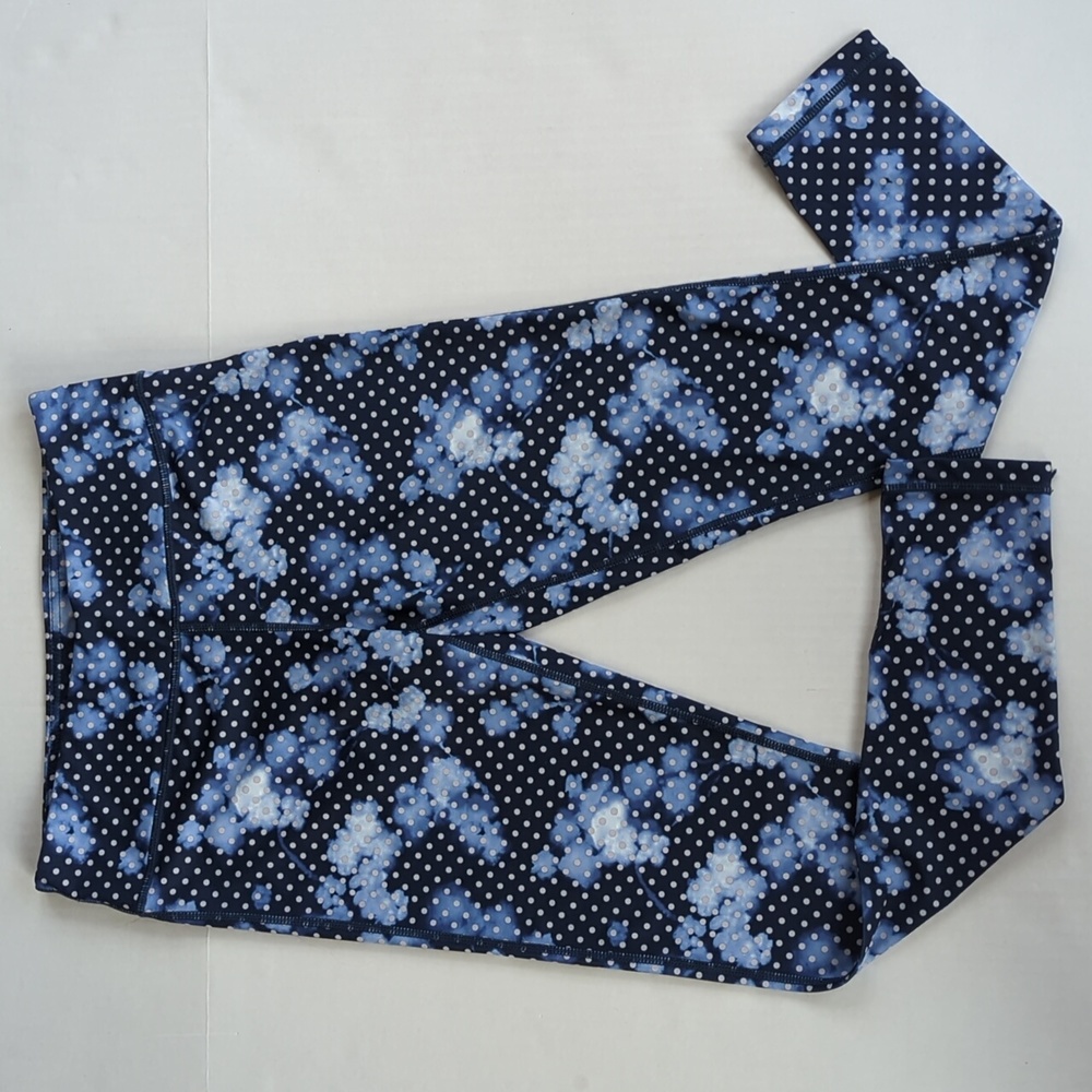 Inner Spirit Polka Dot Yoga Leggings S Blue White Pattern